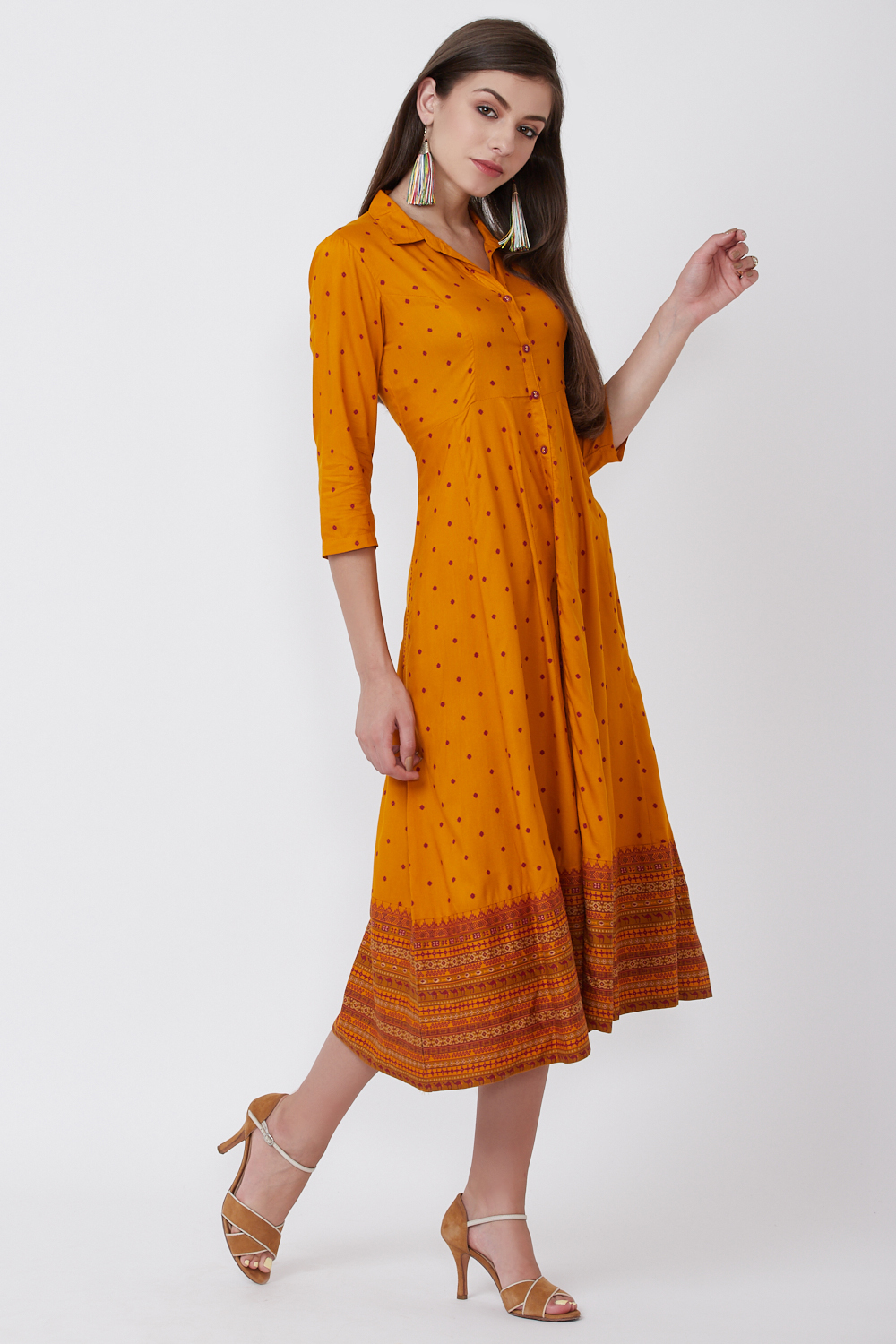 Mustard Viscose Rayon Kalidar Dress image number 3