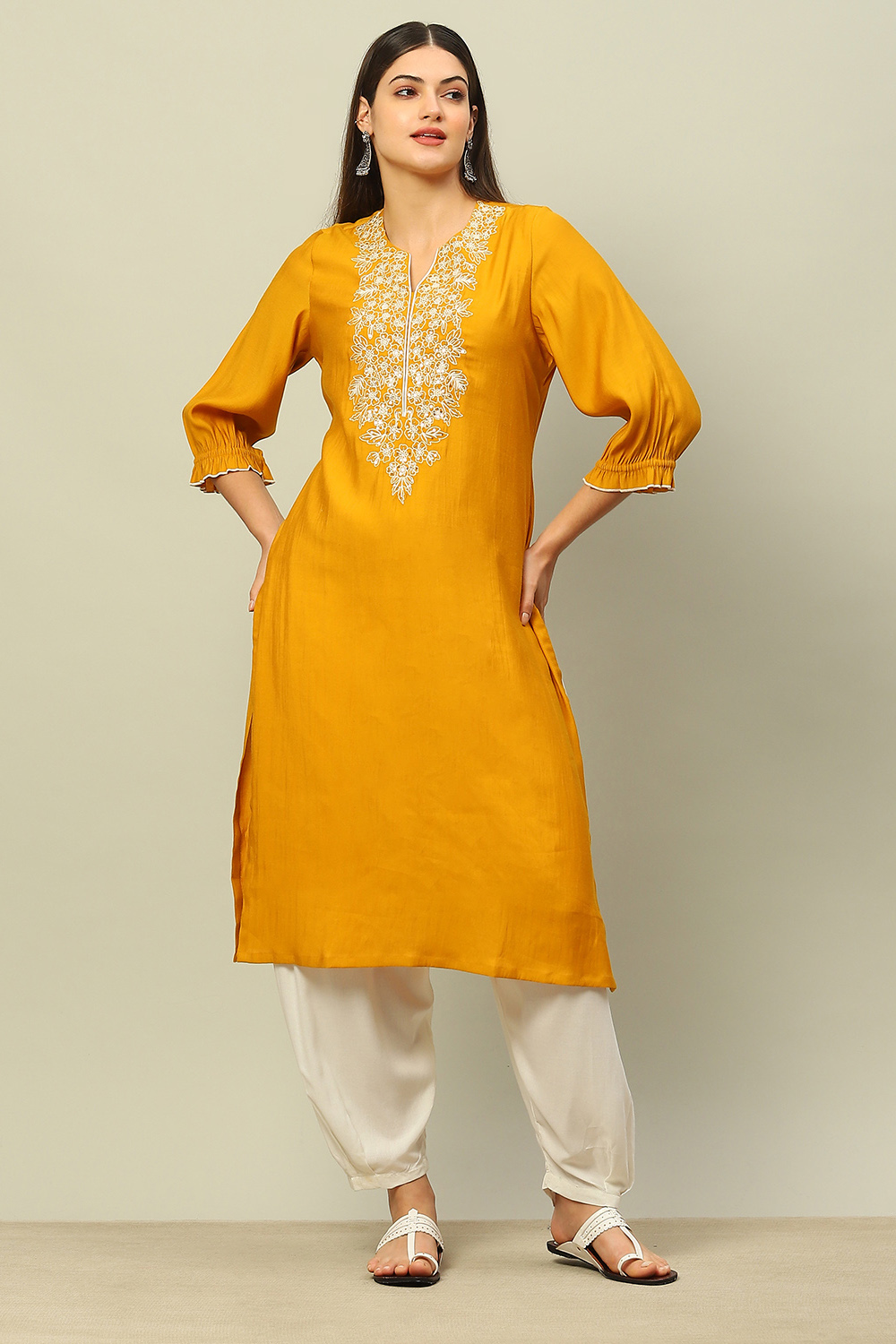 Yellow Viscose Blend Straight Kurta image number 0