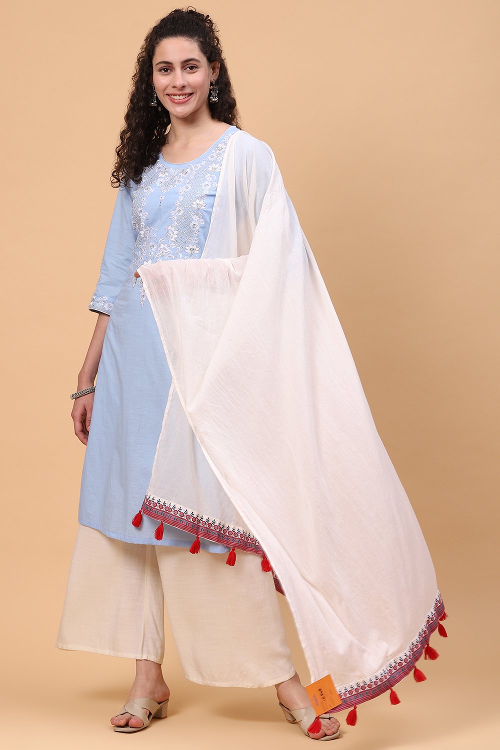 Off White Cotton Dupatta image number 2