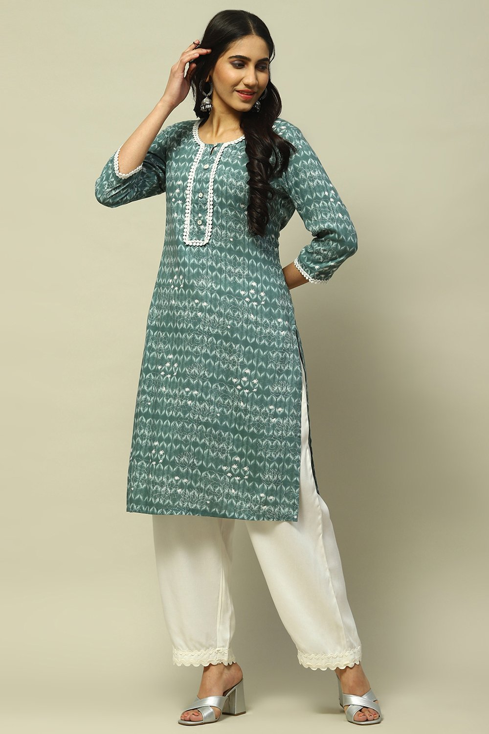 Blue Printed Straight Kurta image number 0