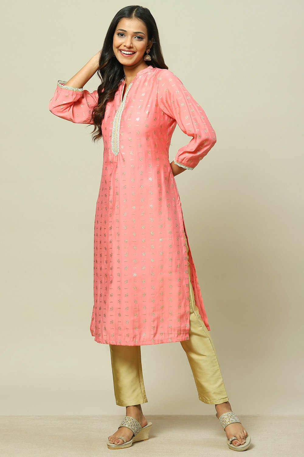 Pink LIVA Straight Kurta image number 0