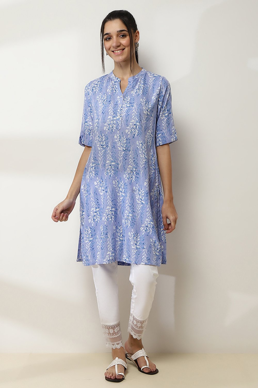 Lilac Printed Straight Kurta image number 5