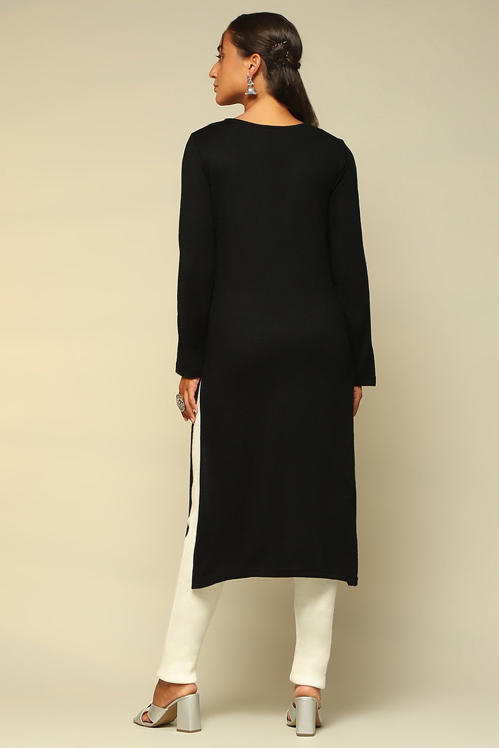 Black Acrylic Straight Kurta image number 3