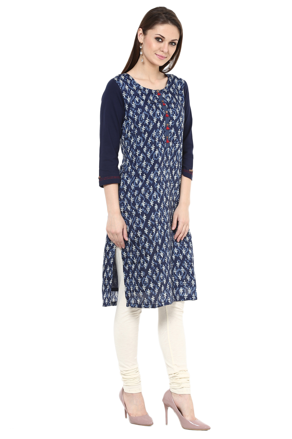 Indigo Straight Poly Chanderi Kurta image number 4