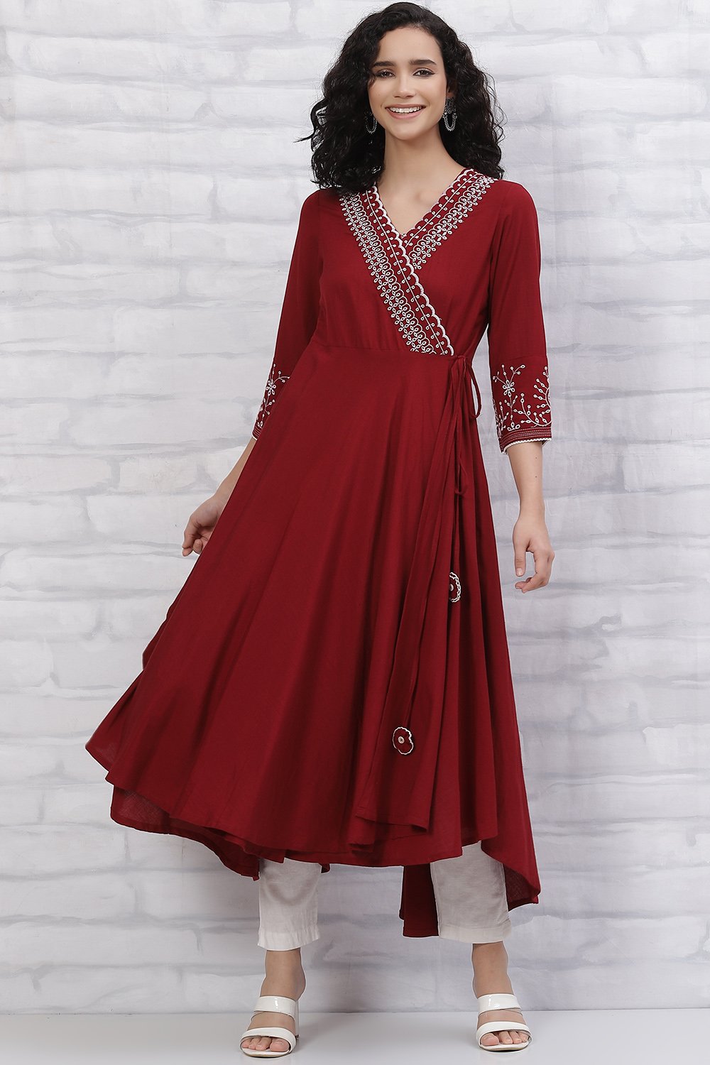 Red LIVA Anarkali Dress image number 0