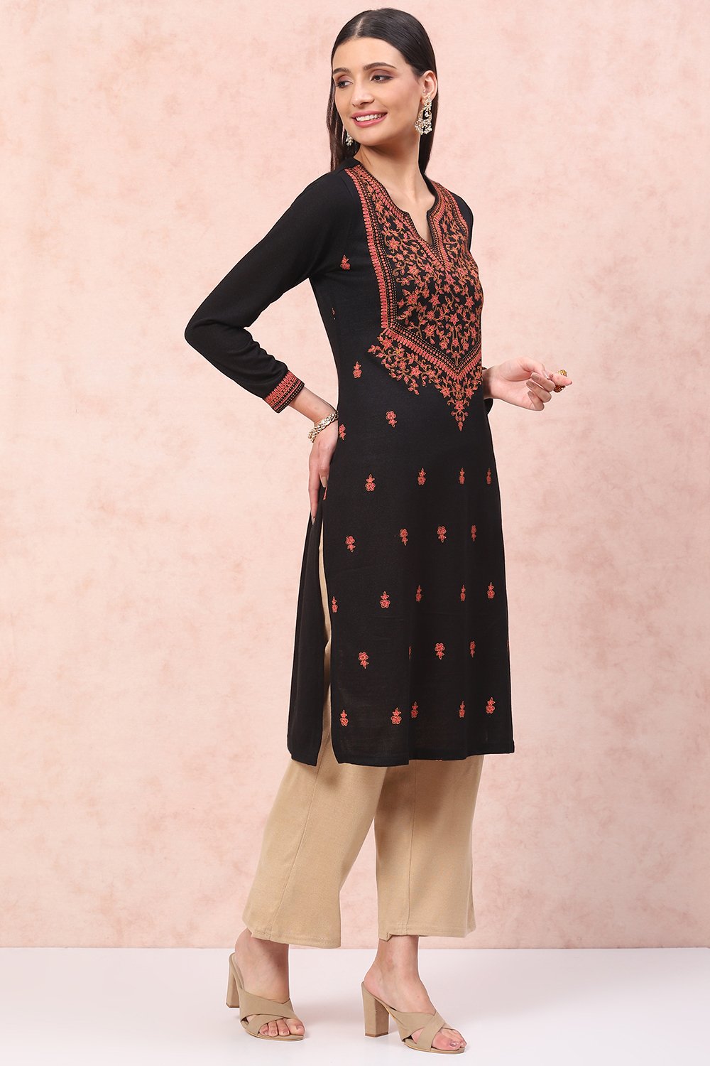 Black Acrylic Straight Kurta image number 3