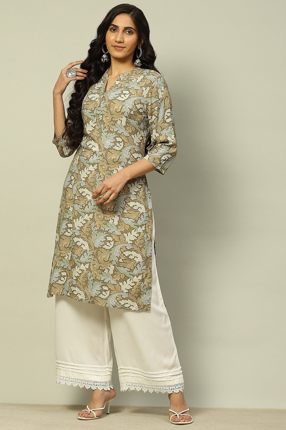 Green Printed Straight Kurta image number 0