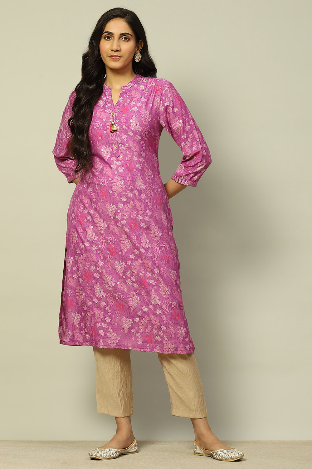 Purple Viscose Blend Floral Printed Straight Kurta image number 5