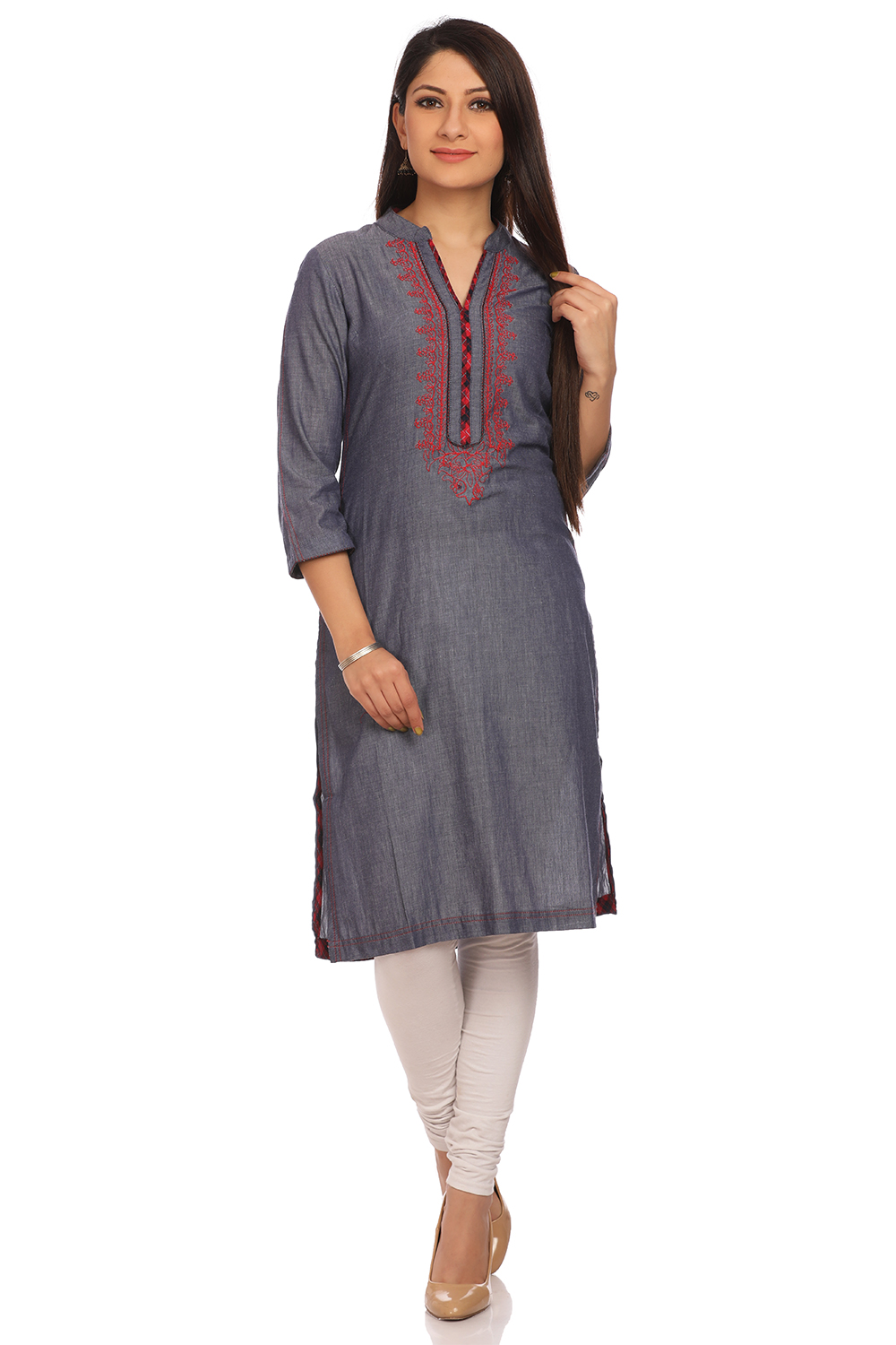 Grey Straight Cotton Kurta image number 0