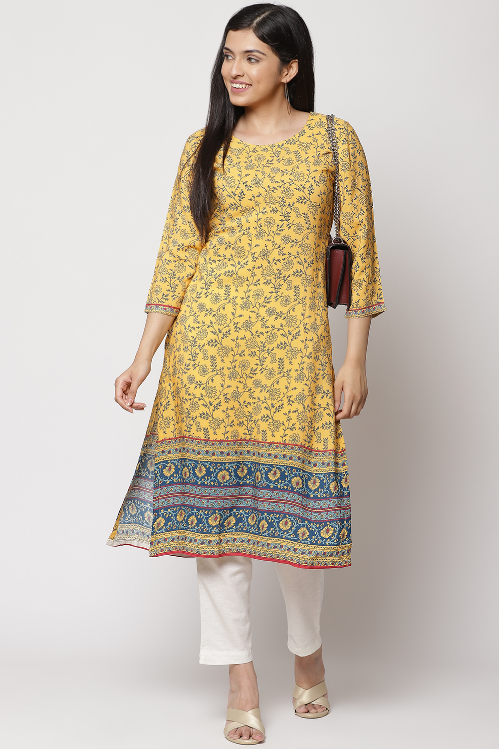 Yellow LIVA Straight Kurta image number 0