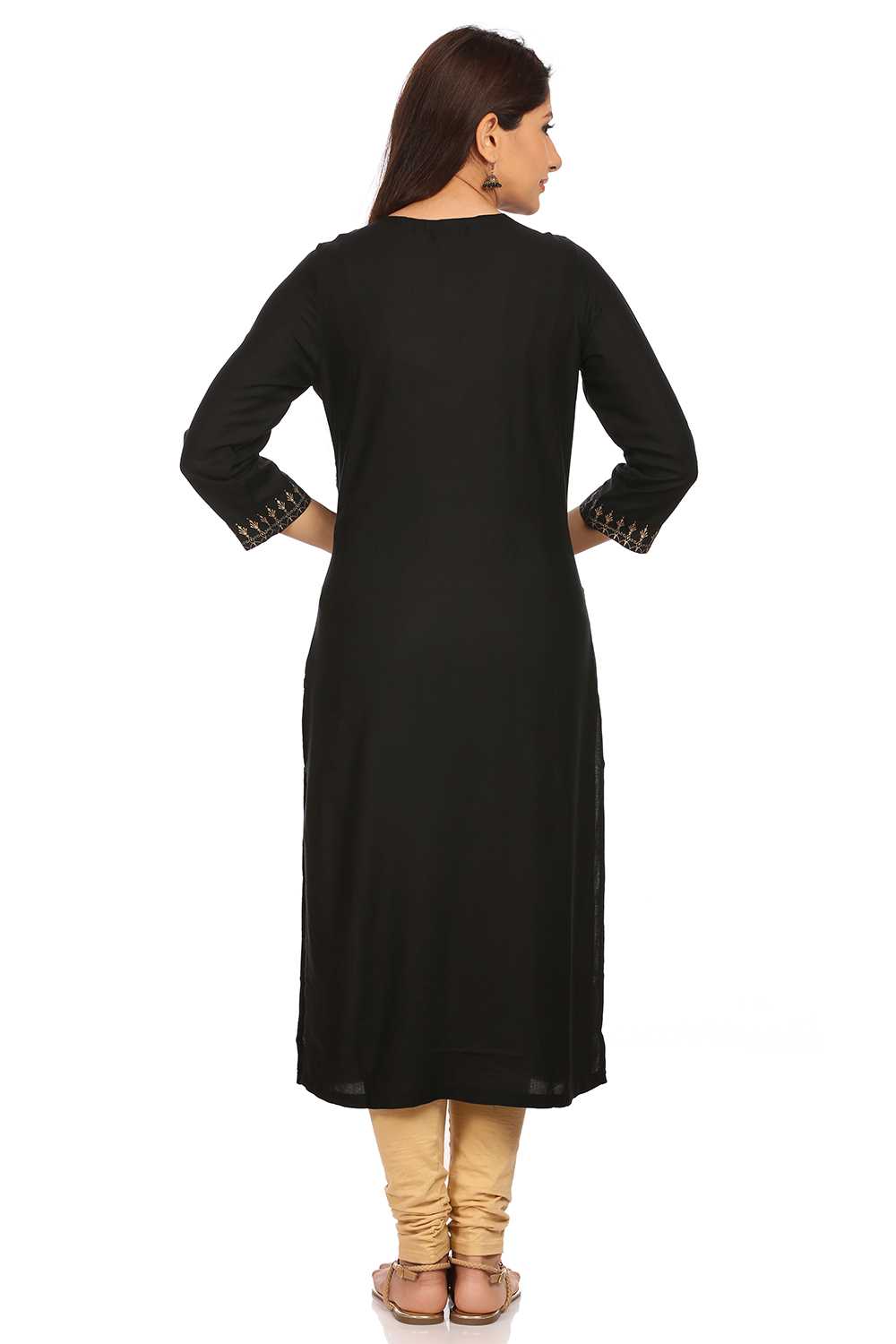 Black Straight Viscose Kurta image number 3