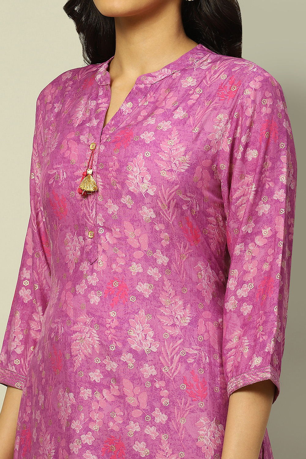 Purple Viscose Blend Floral Printed Straight Kurta image number 1