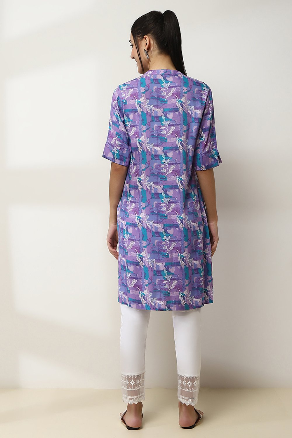 Purple Printed Straight Kurta image number 3