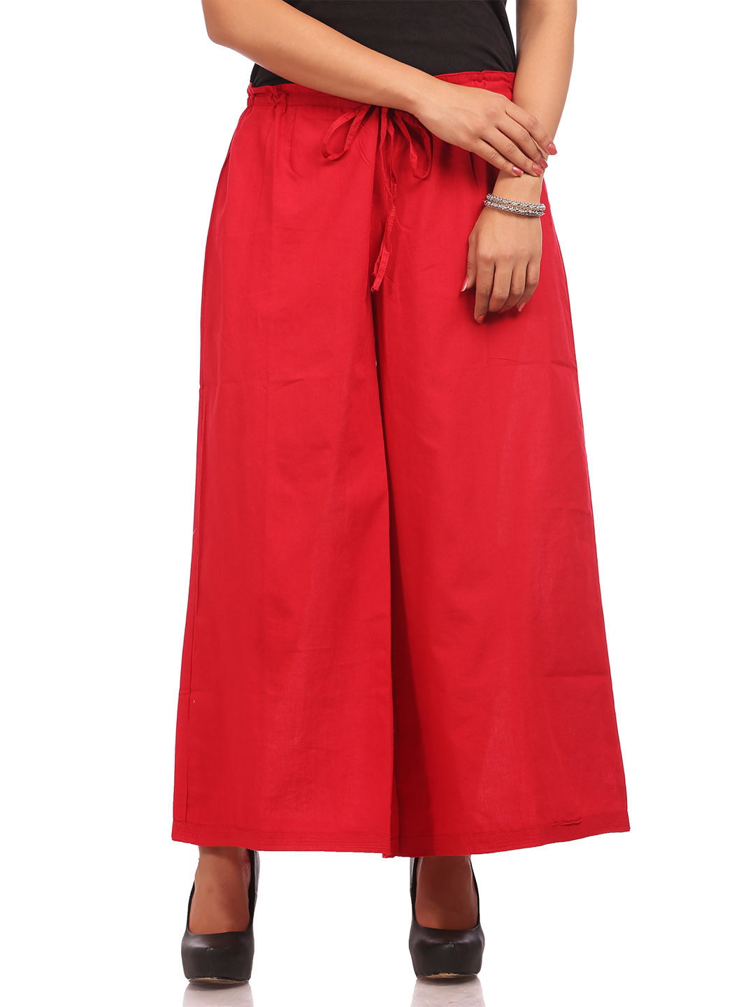 Red Asymmetric Cotton Palazzo image number 0
