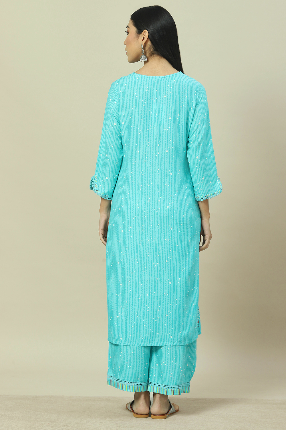 Sea Green LIVA Straight Kurta image number 4