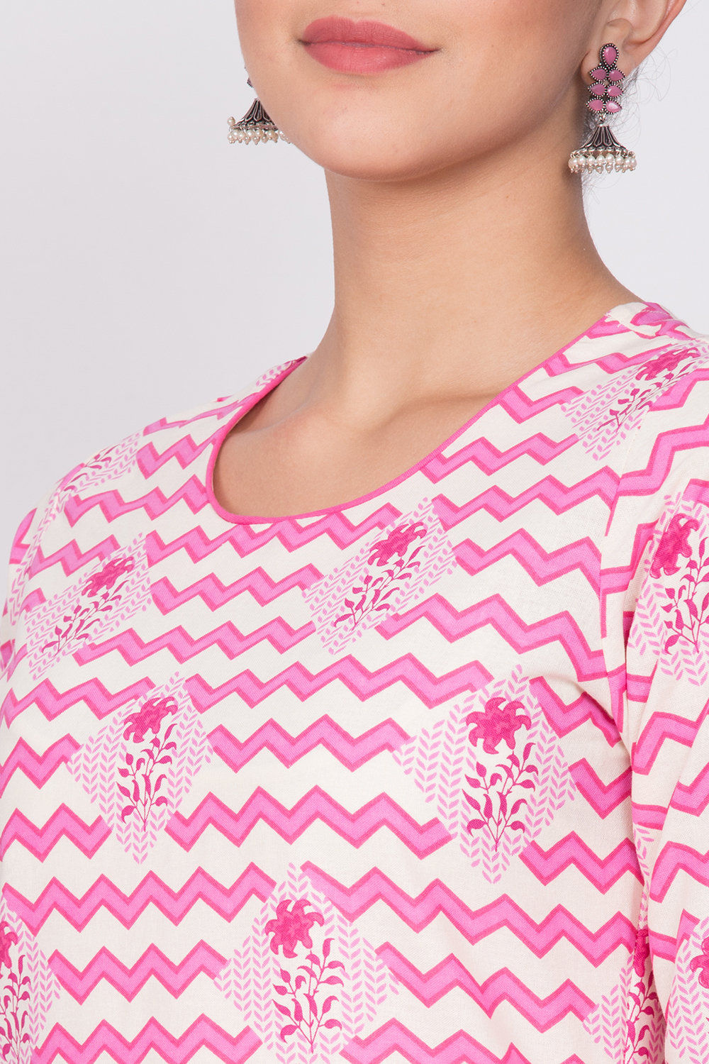 Pink Cotton Straight Kurta image number 1