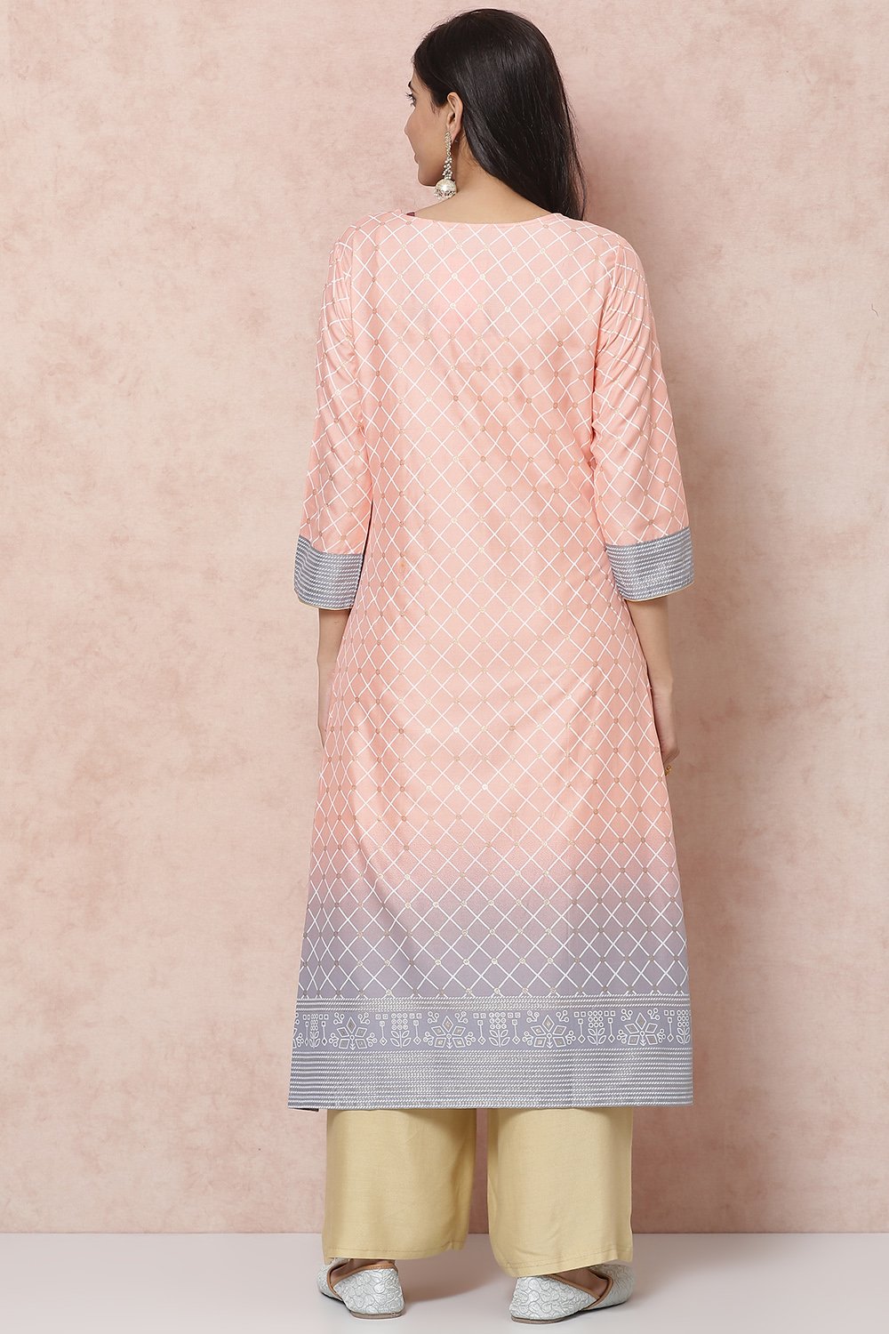 Peach LIVA Straight Kurta image number 4