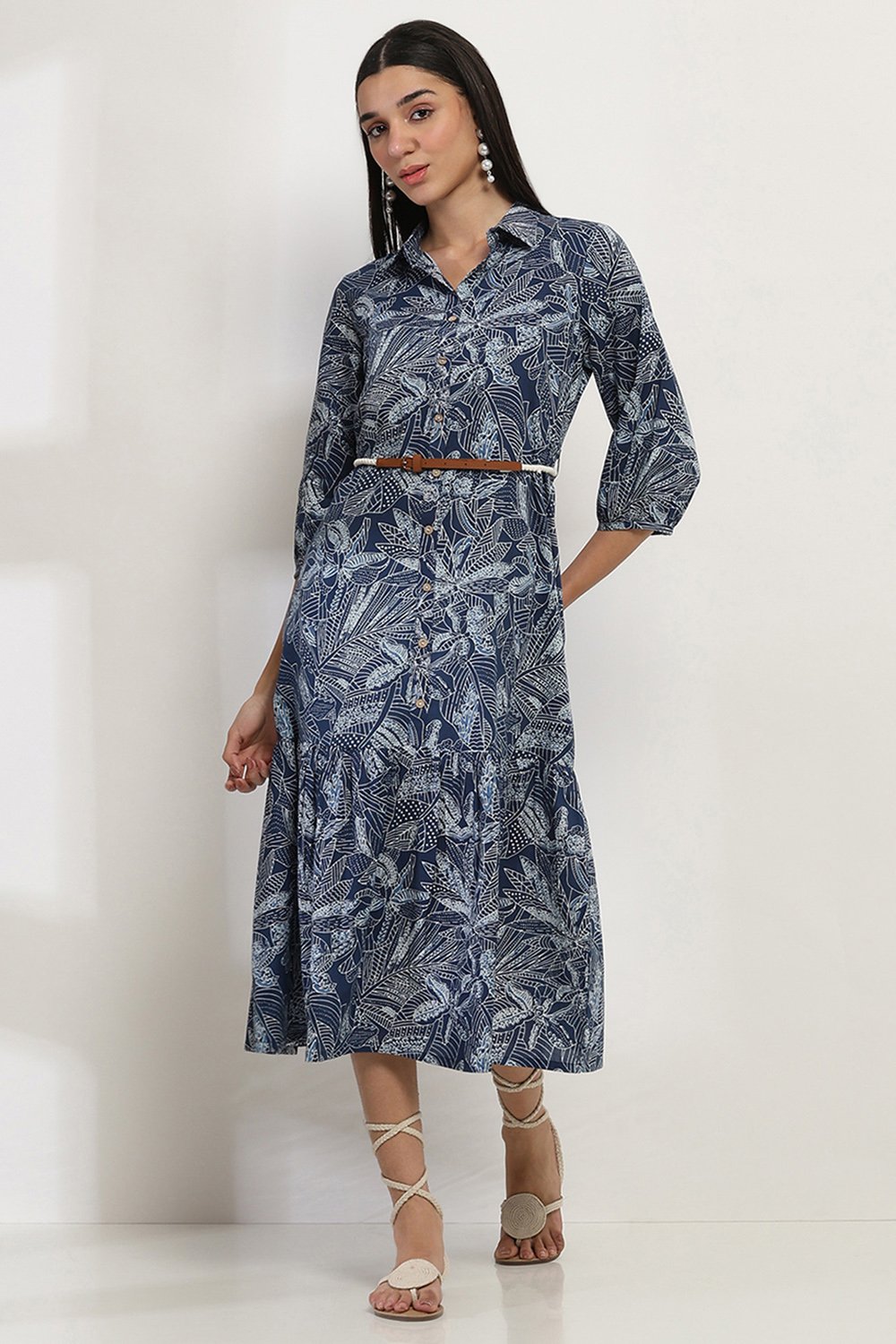 Indigo Cotton Tiered Dress image number 0