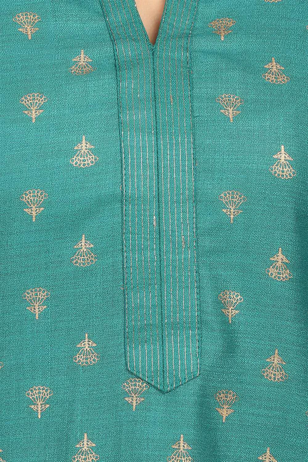 Teal Green Straight Viscose Kurta image number 4