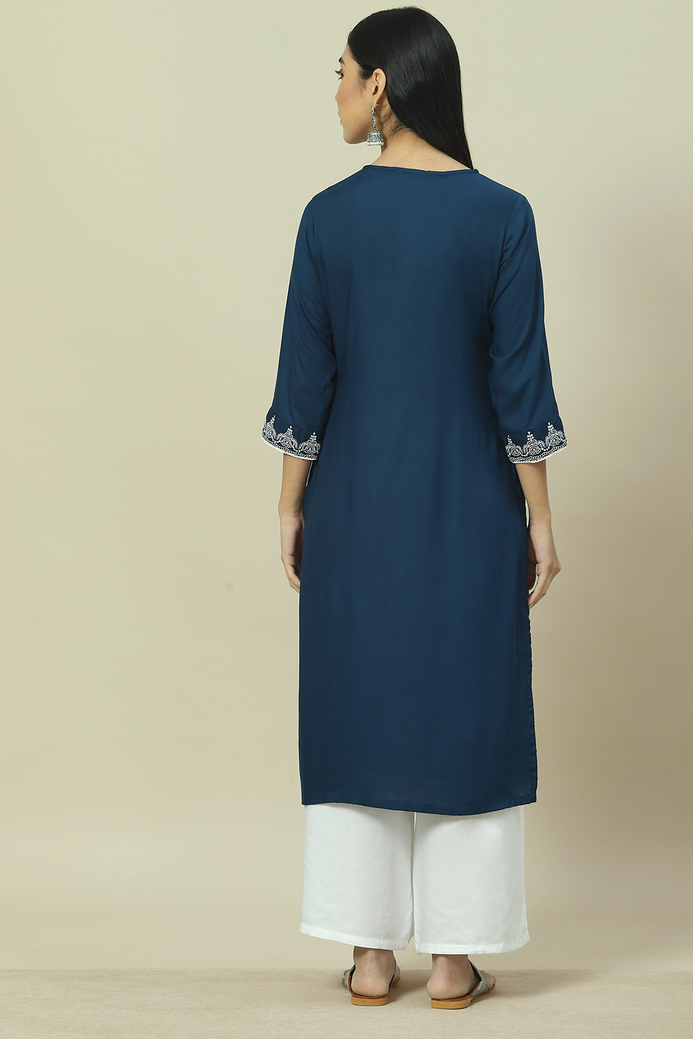 Lime Green LIVA Straight Kurta image number 4