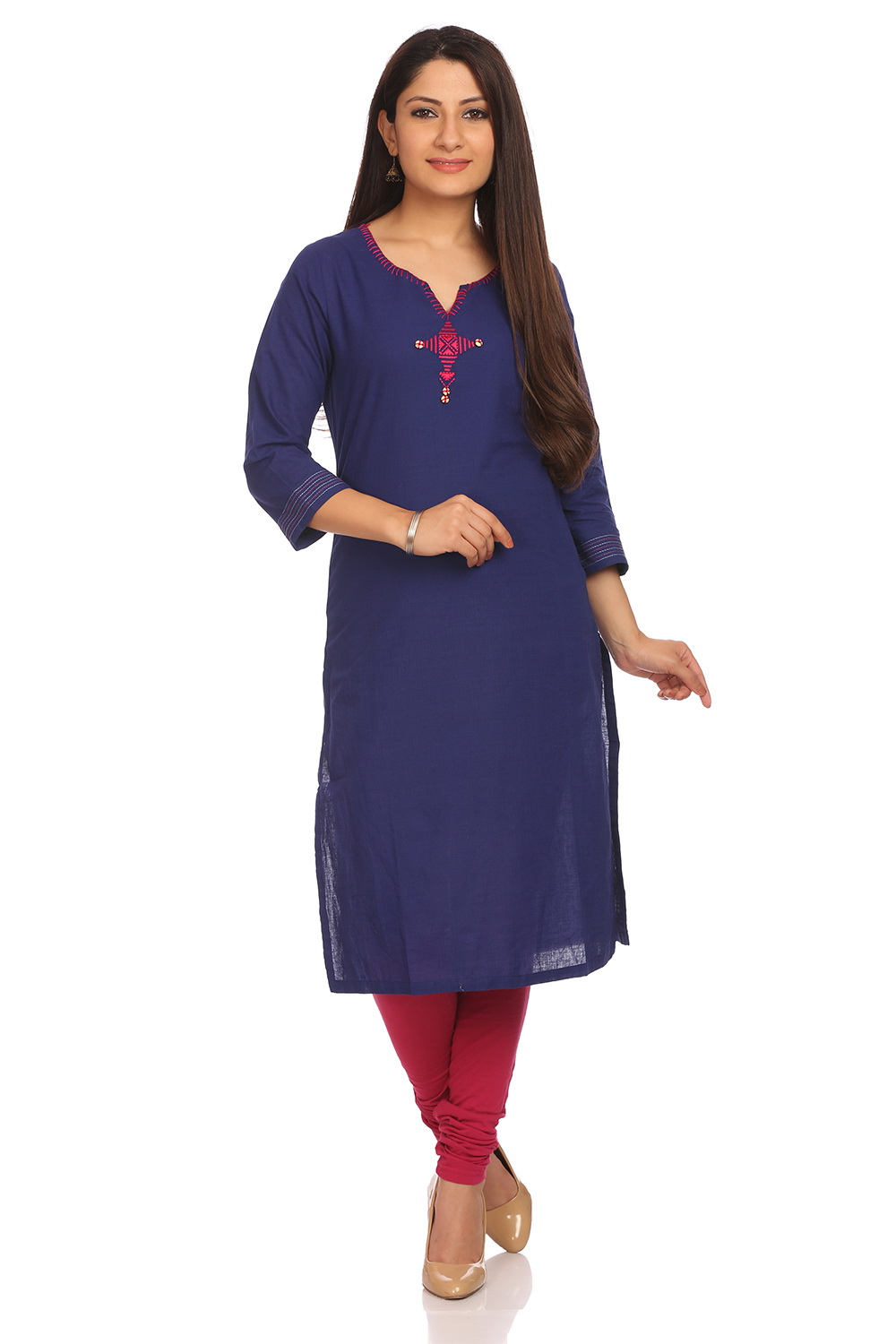 Blue Cotton Straight Kurta image number 0