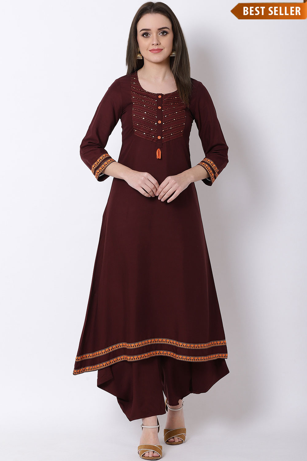 Brown Viscose Rayon A Line Kurta image number 0