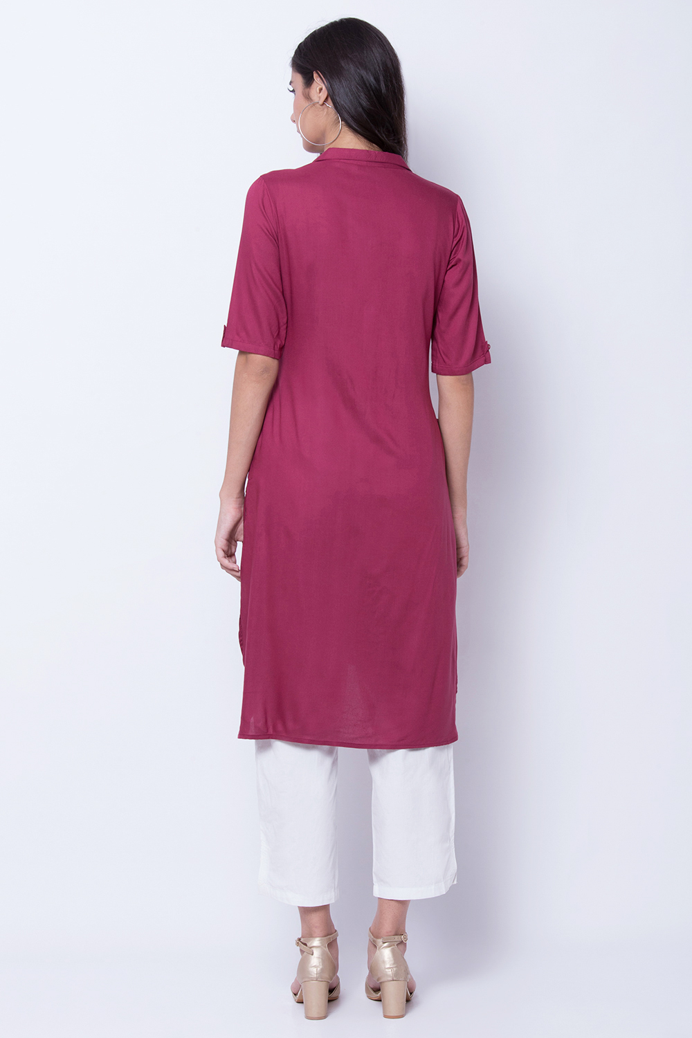 Dusky Pink Rayon A Line Kurta image number 4