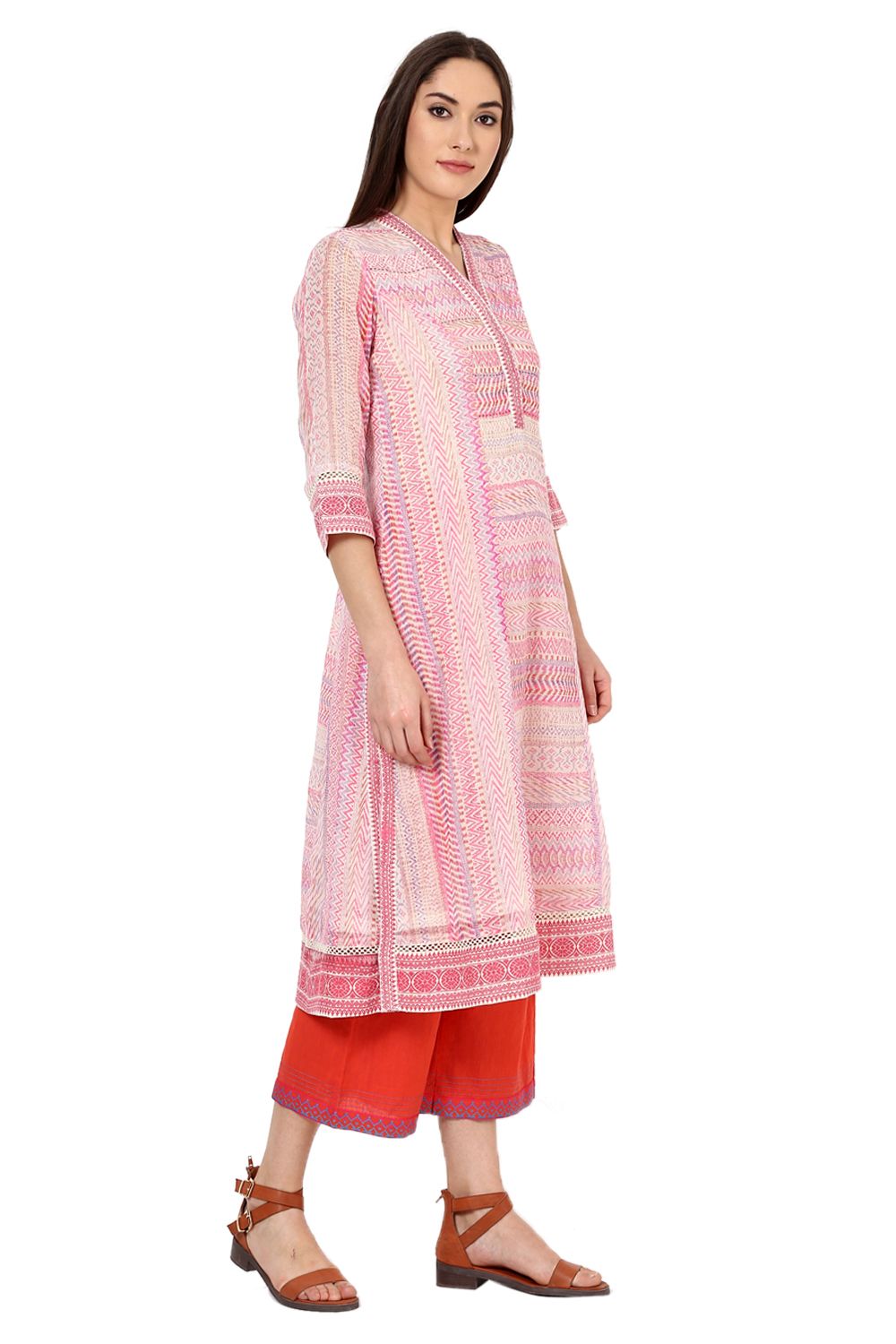 Pink Straight Cotton Kurta image number 0