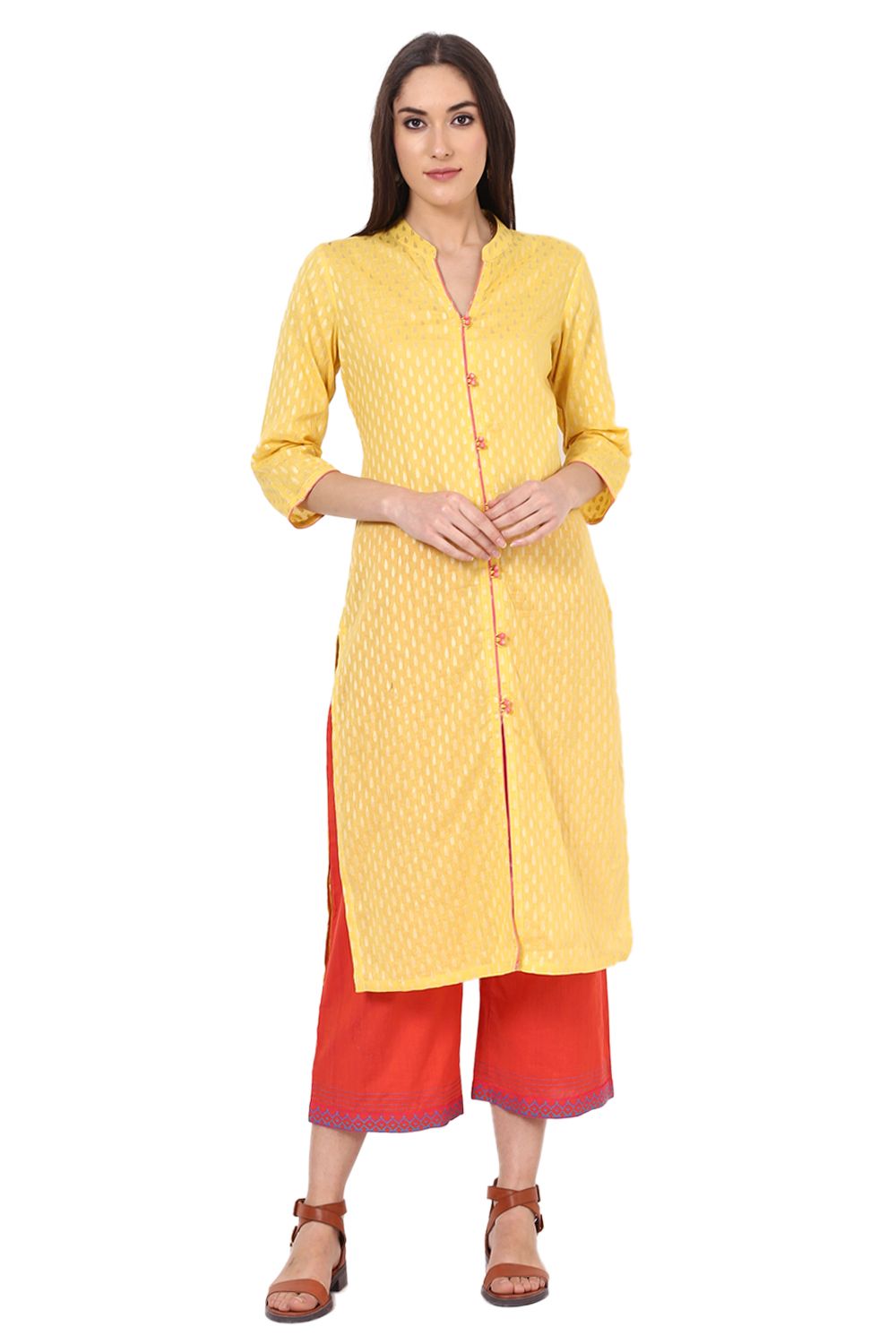 Yellow Straight Cotton Kurta image number 0