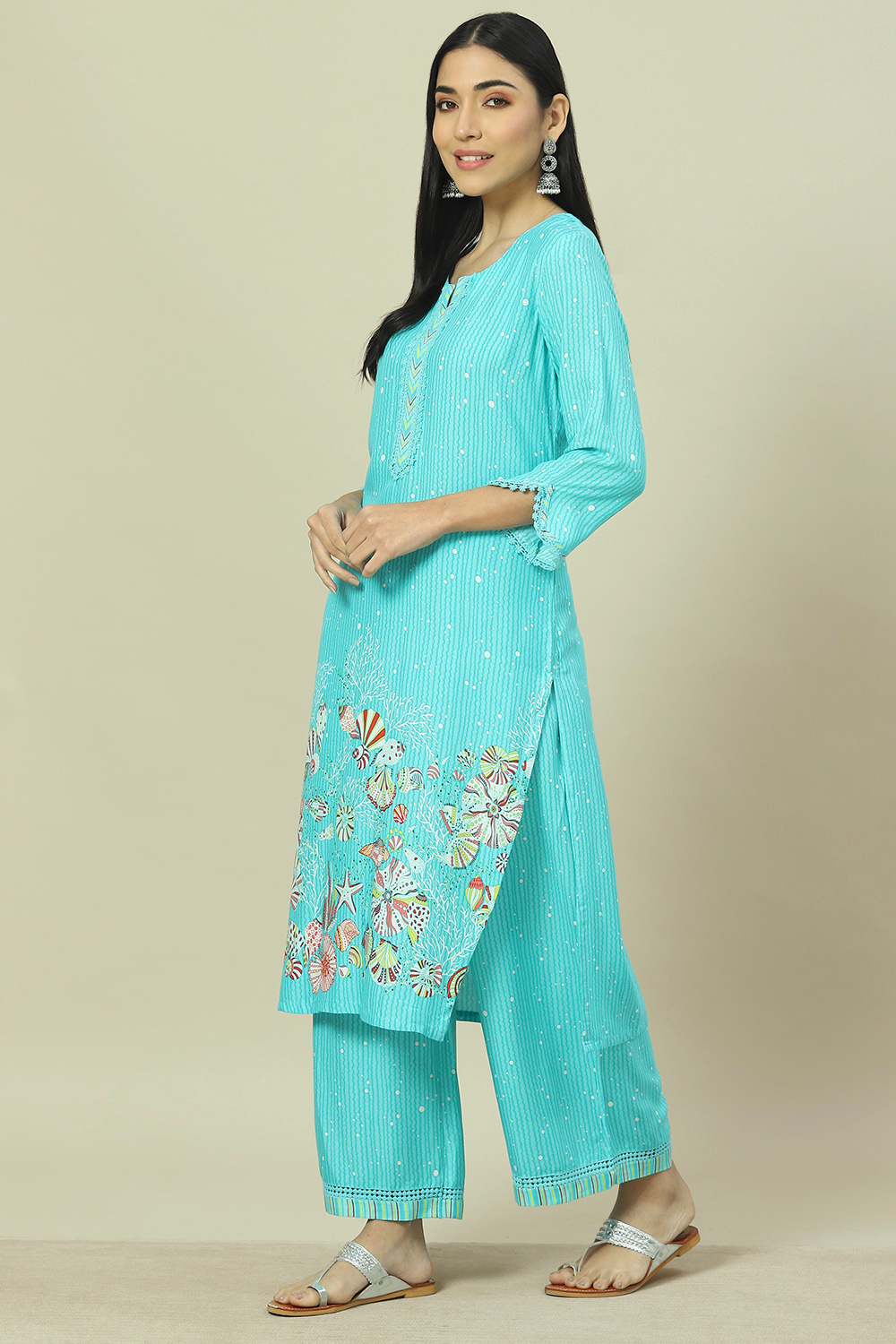 Sea Green LIVA Straight Kurta image number 2