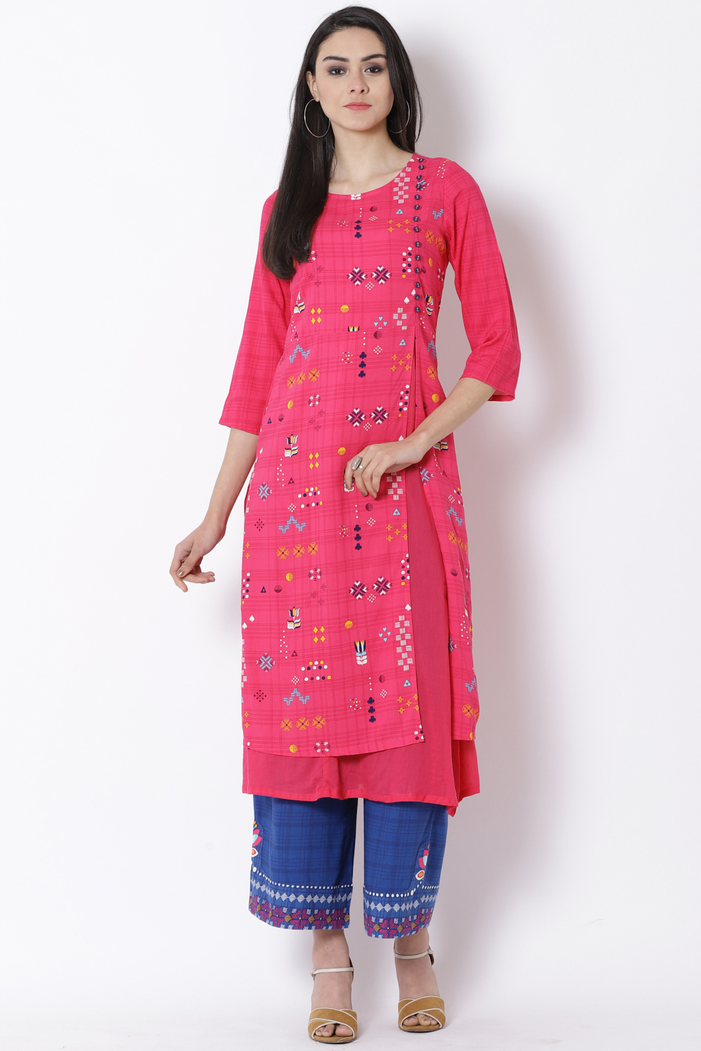 Pink Viscose A-Line Kurta image number 0