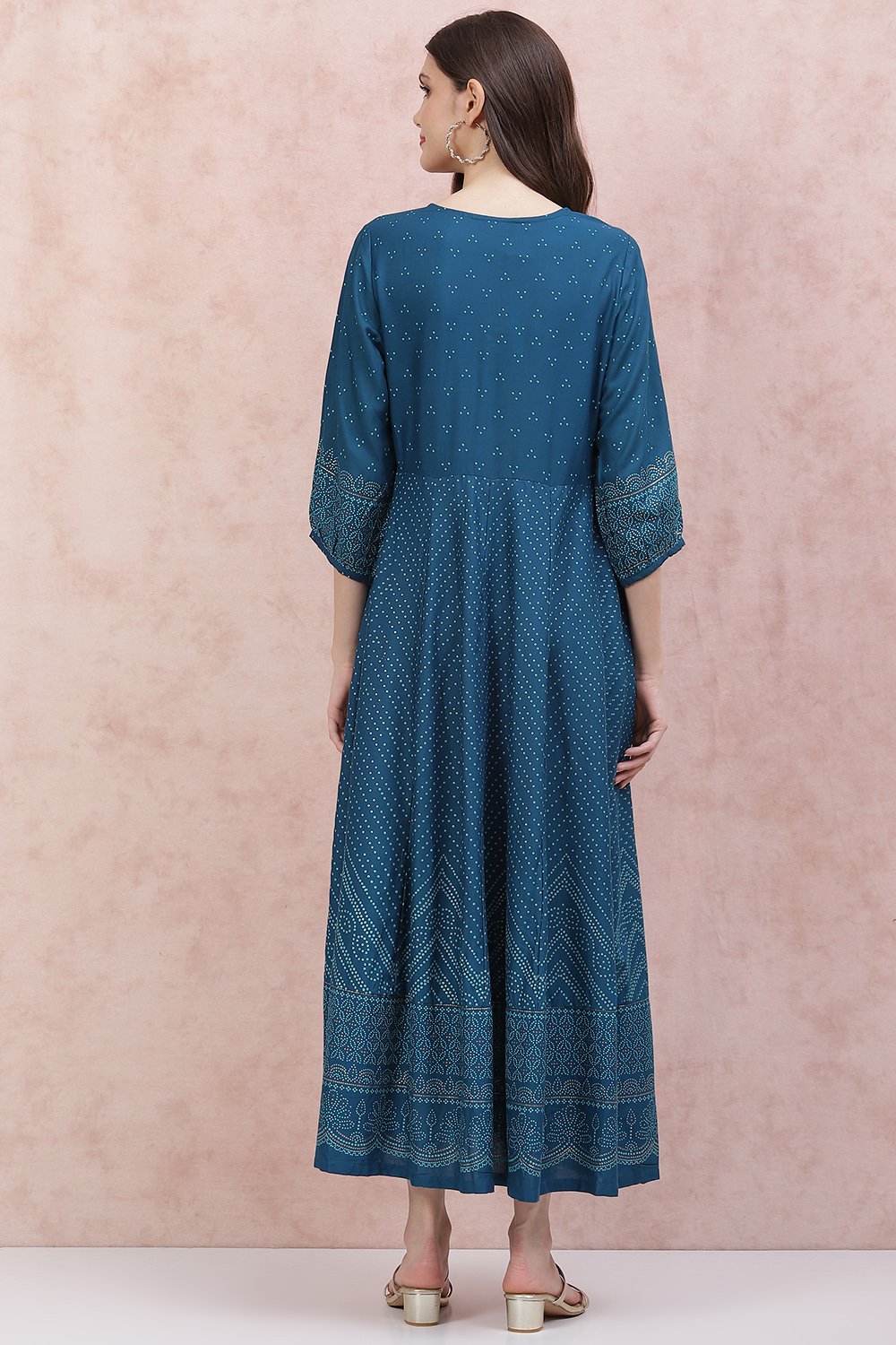 Teal Blue LIVA Kalidar Dress image number 4