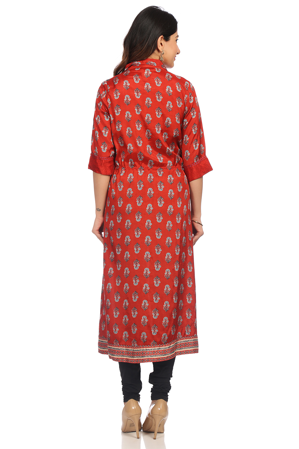 Rust A Line Viscose Dress image number 4