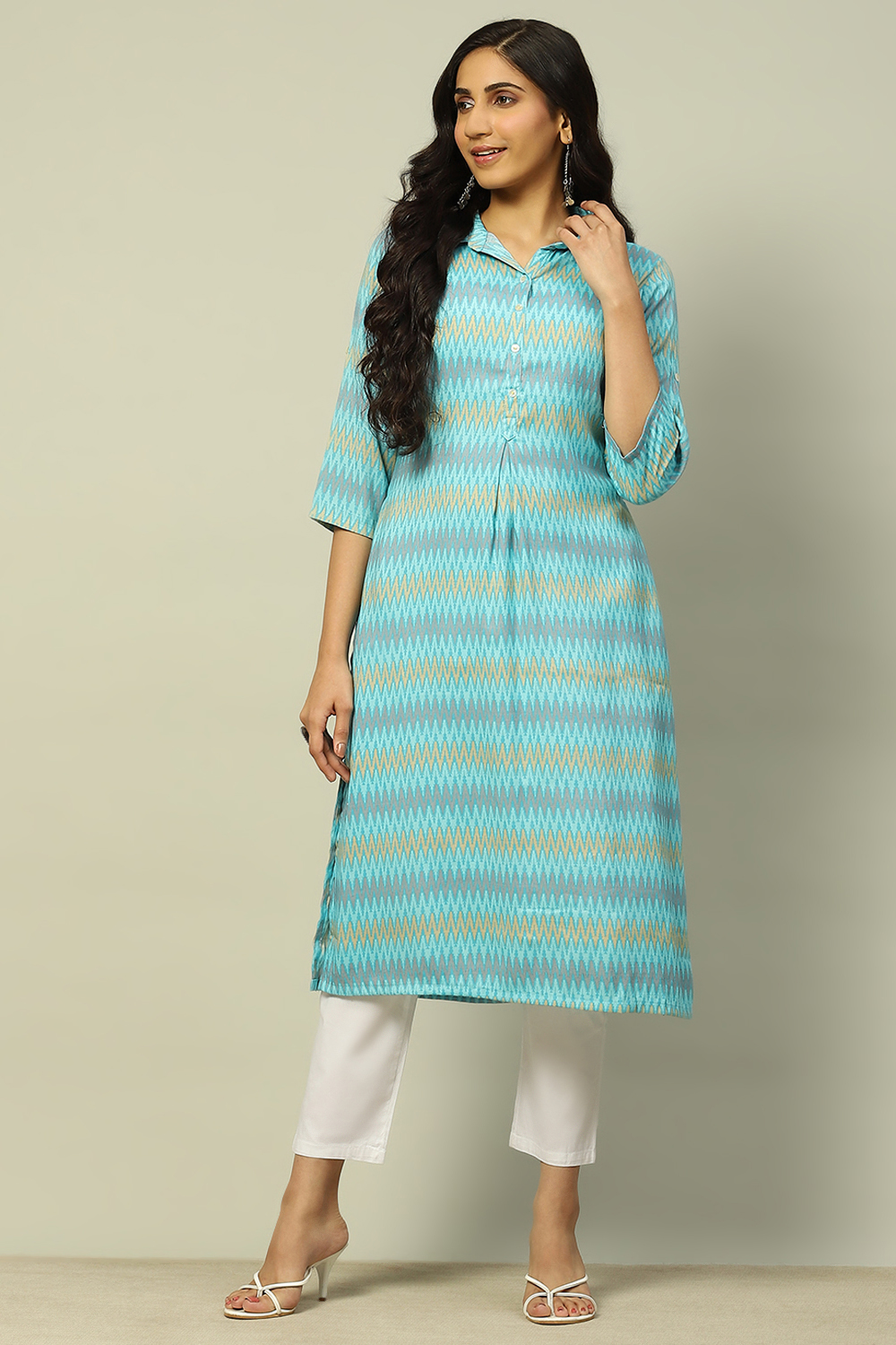 Blue Viscose Blend Printed Straight Kurta image number 0