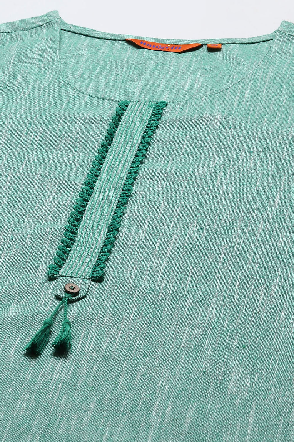 Green Polyester Straight Yarndyed Kurta image number 1