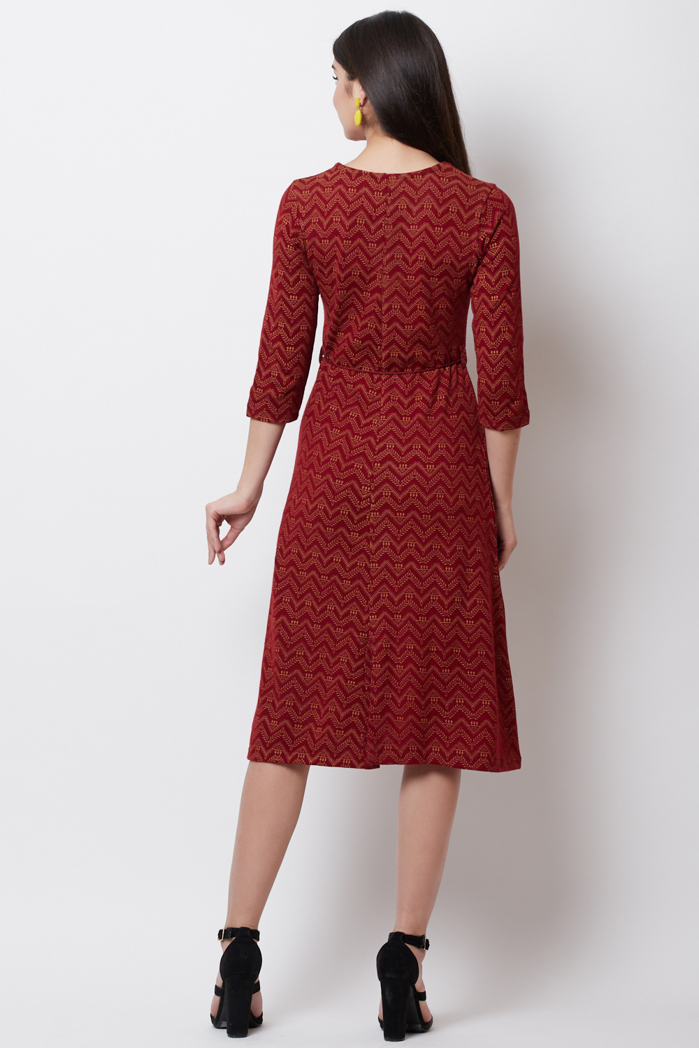 Maroon POLY COTTON      A Line Dress image number 4