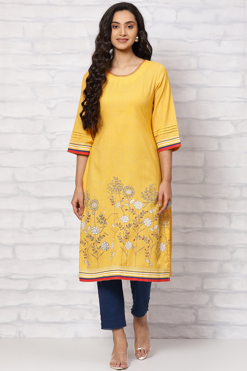 Mustard Art Silk Straight Kurta image number 0