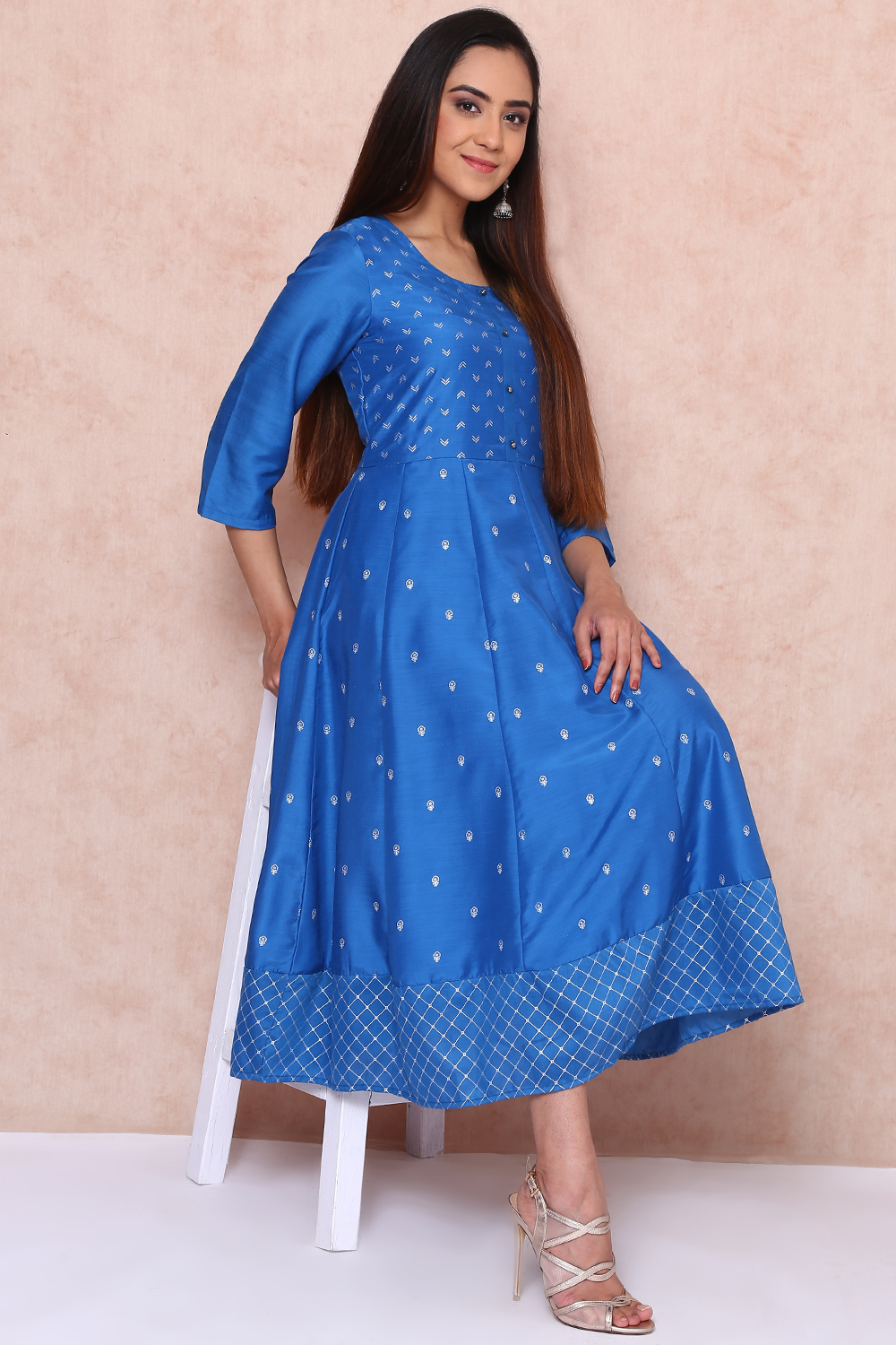 Royal Blue Art Silk Kalidar Dress image number 3