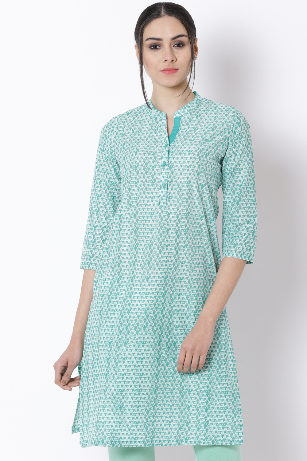 Green Cotton Straight Kurta image number 3