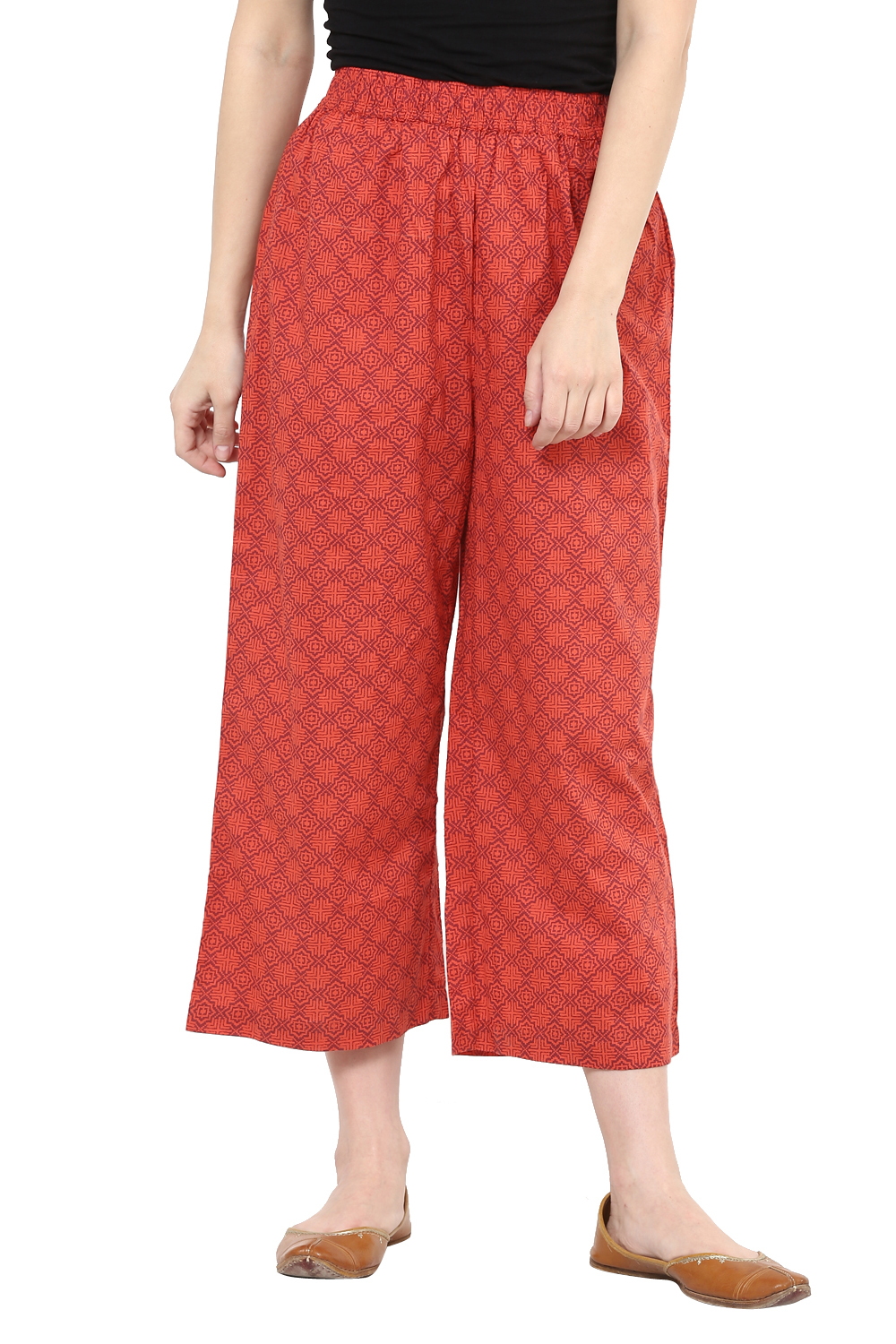Red Cotton Slim Pants image number 0