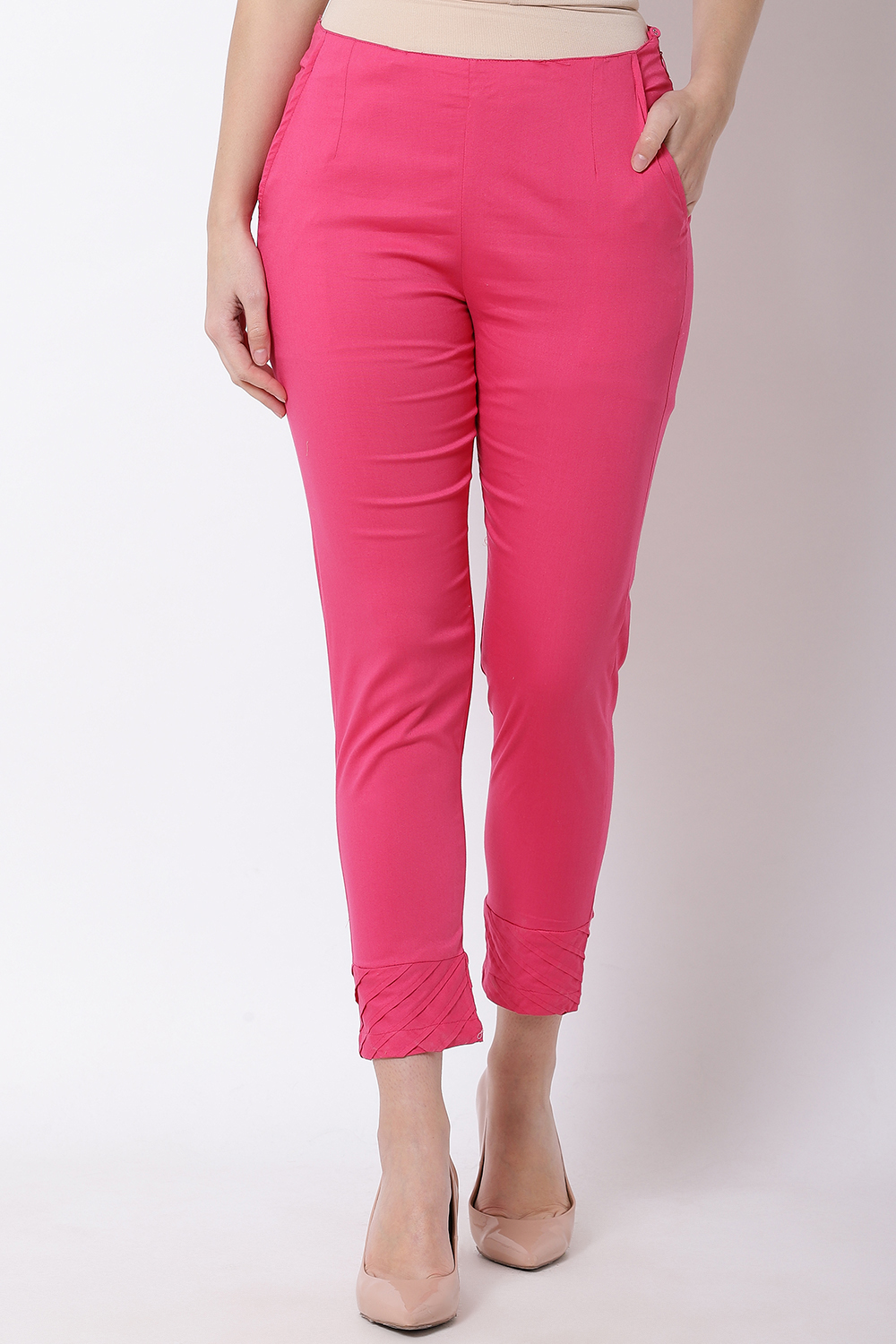 Pink Poly Lycra Slim Pants image number 0
