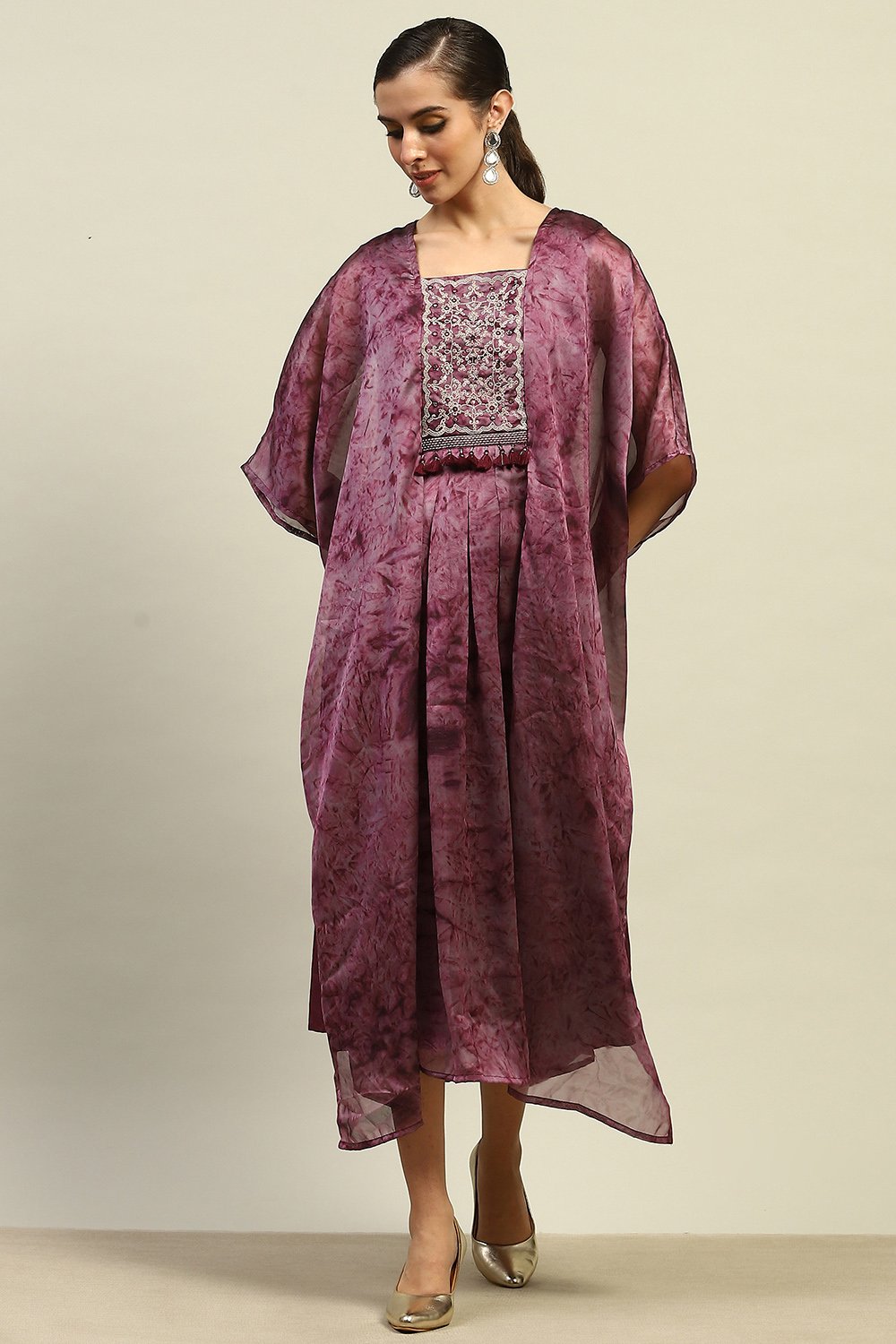 Purple Poly Georgette Printed Kaftan  image number 0