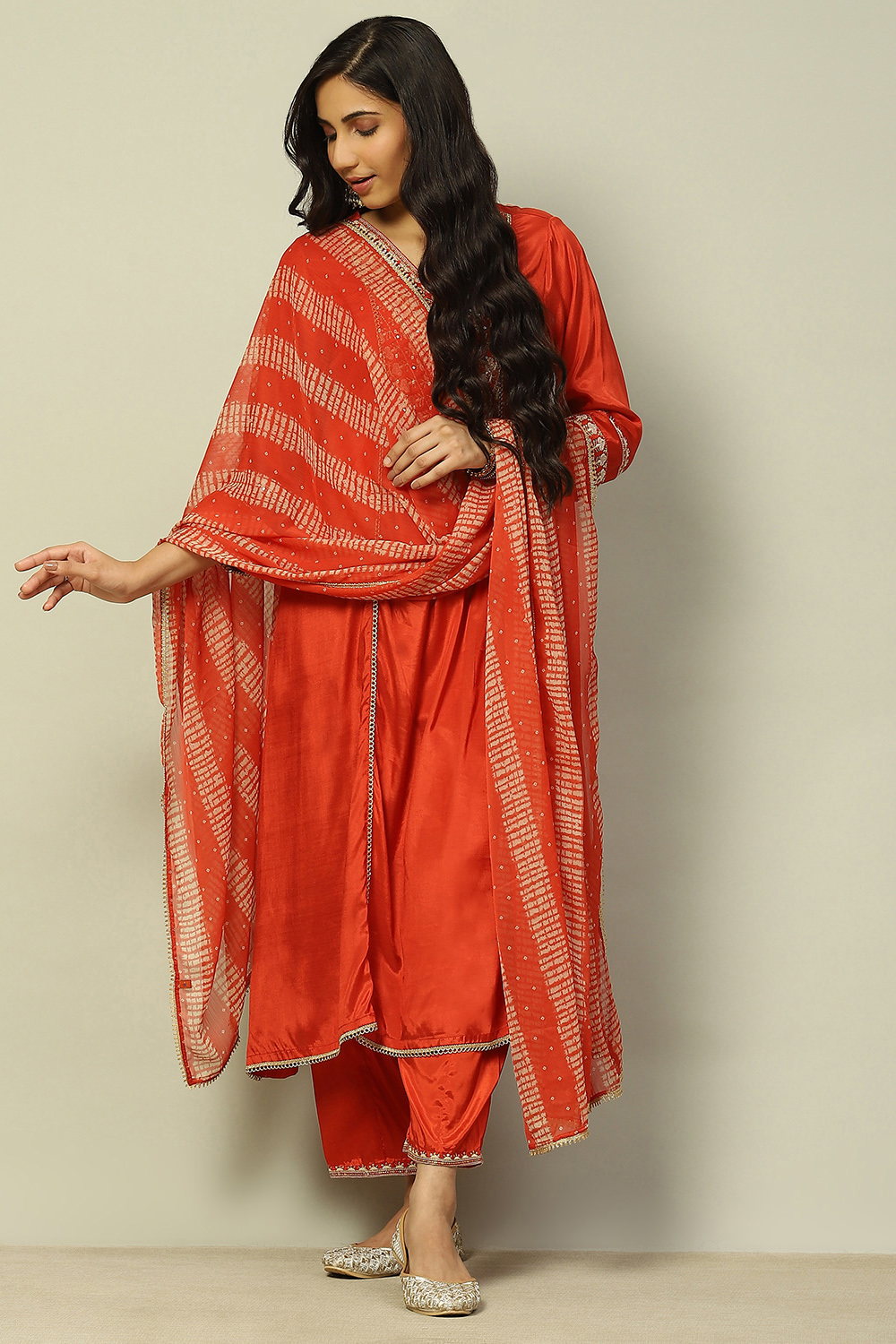 Rust Poly Chiffon Printed Festive Dupatta image number 0