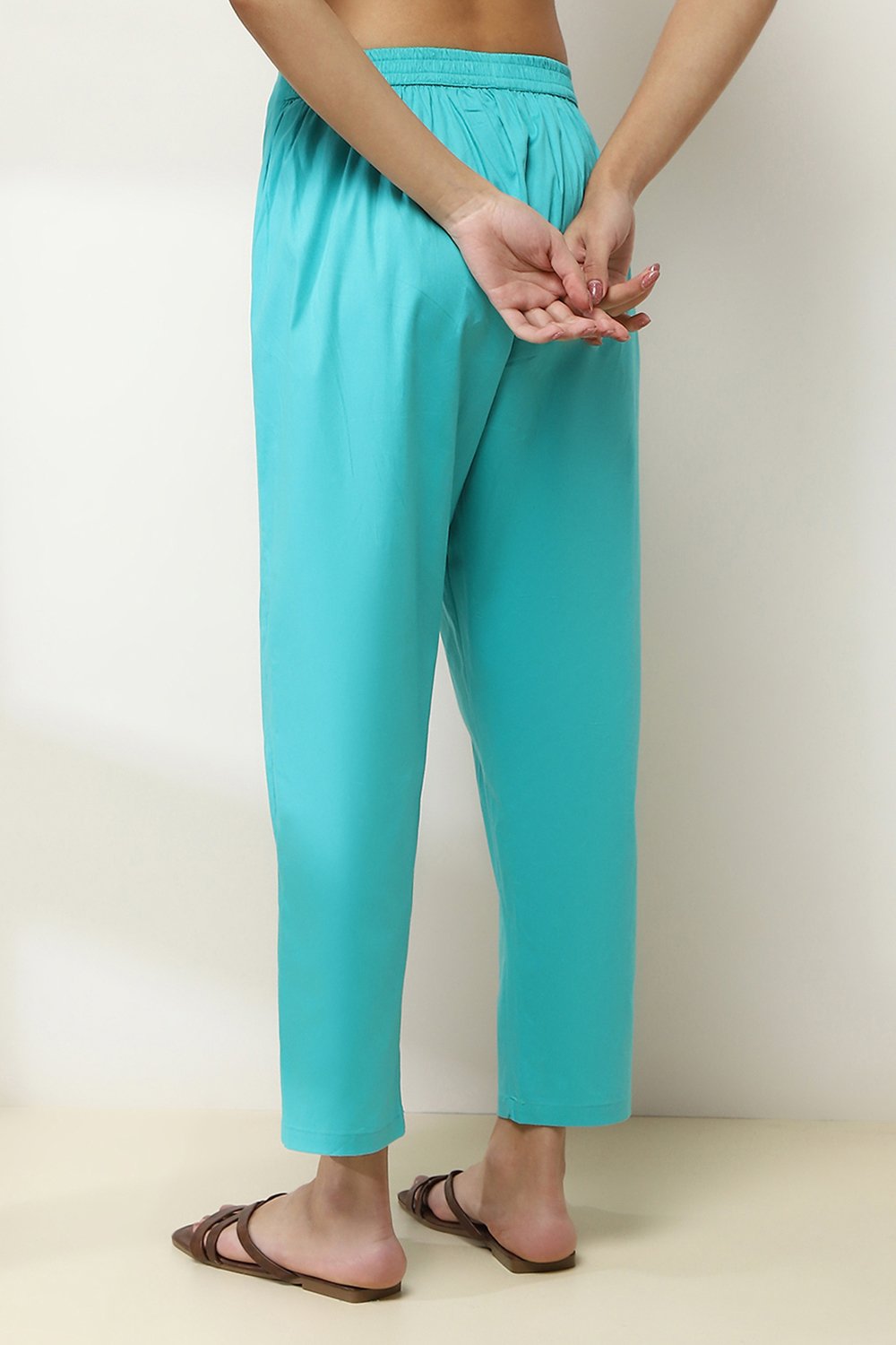 Aqua Cotton Lycra Solid Regular Pants image number 5