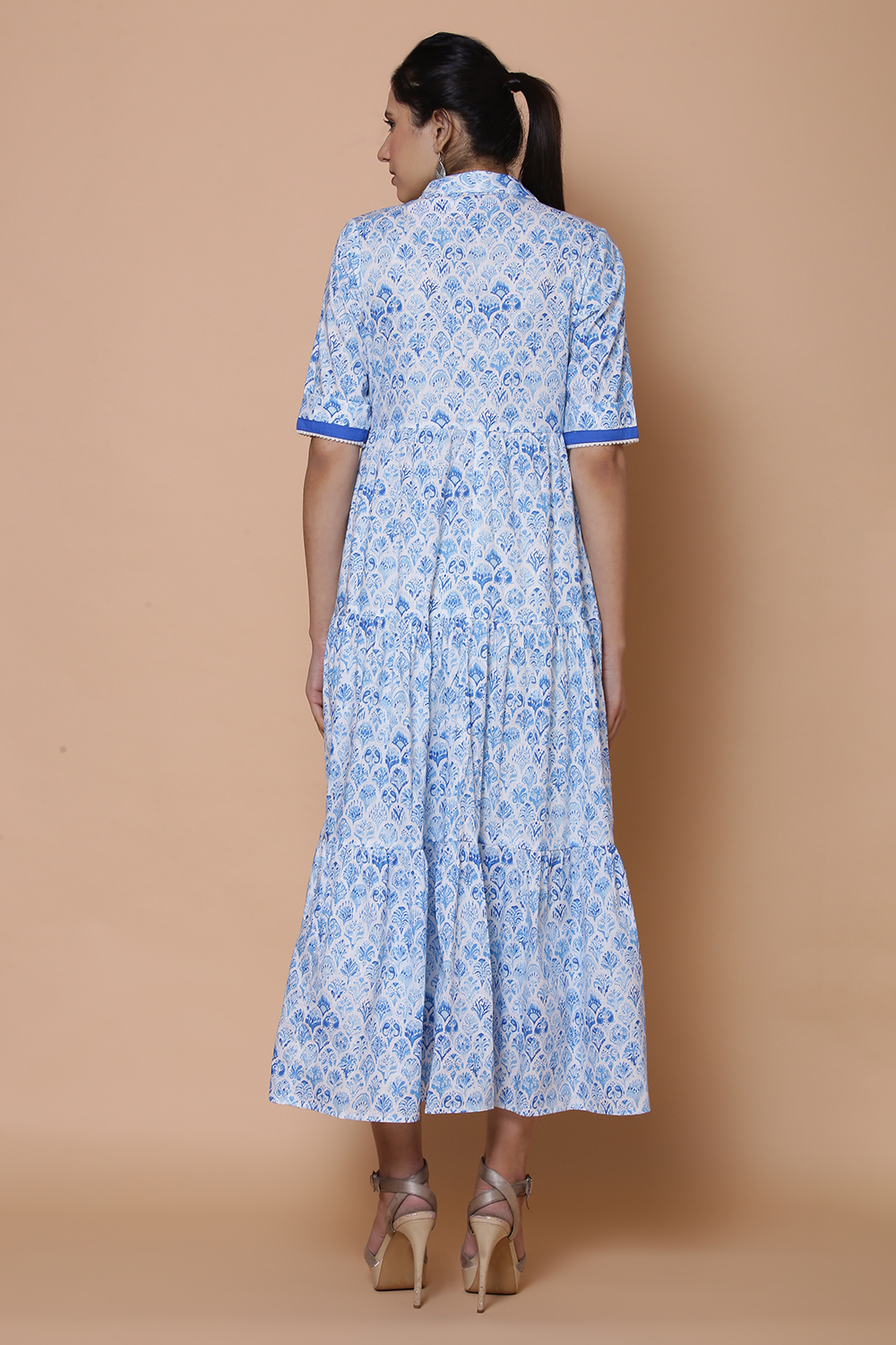 Blue Cotton Slub Tired Dress image number 6