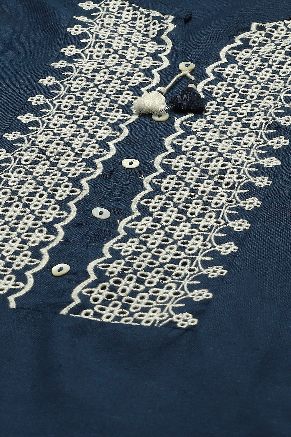 Navy Blue Schiffli Detail Straight Indie Top image number 1