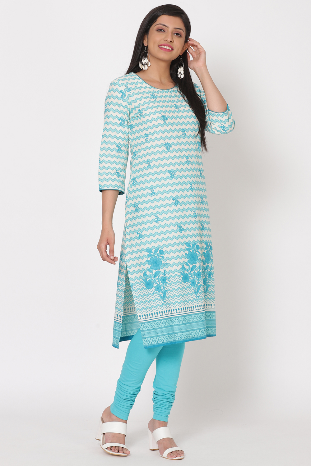 Turquoise Cotton Kurta image number 0