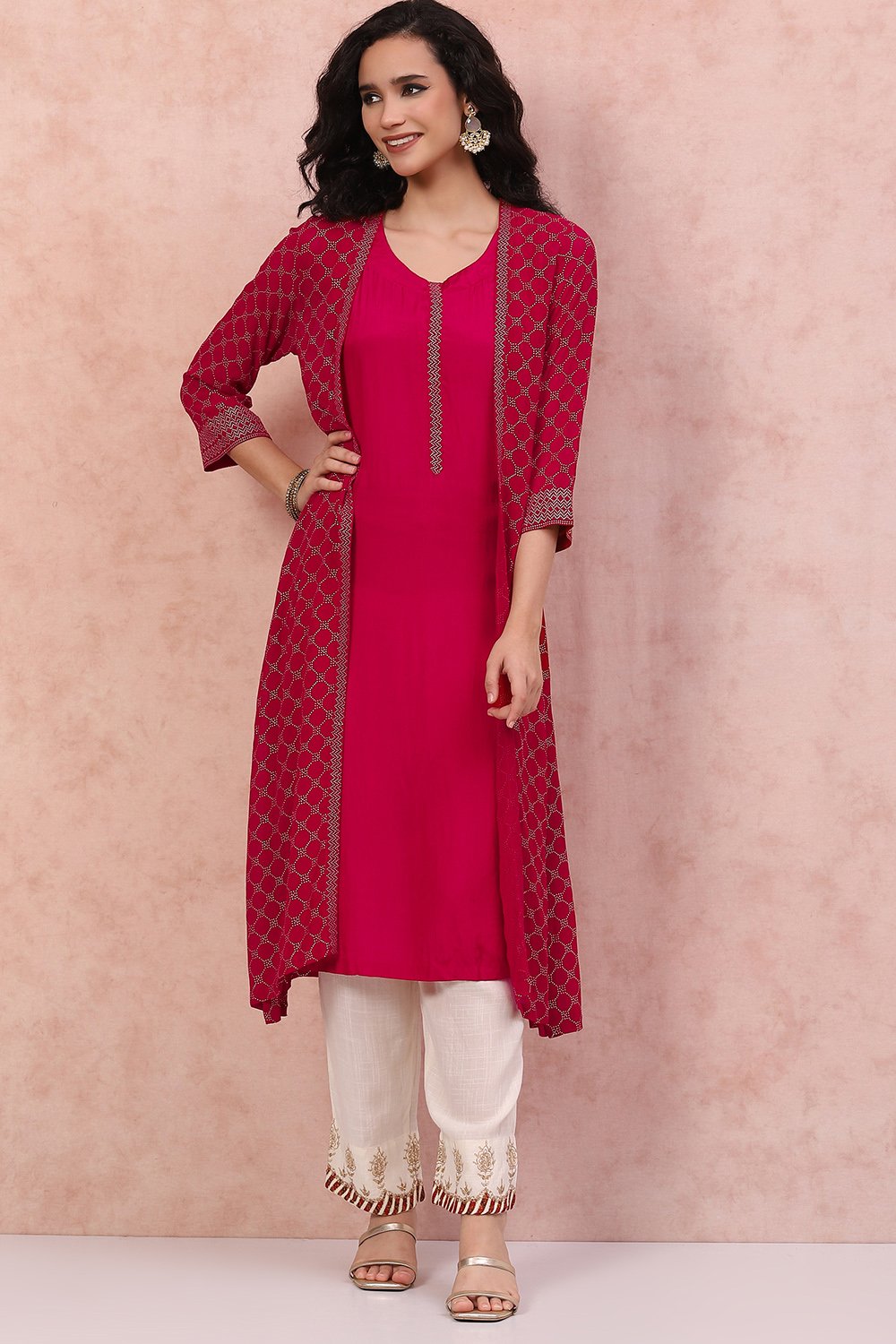 Fuchsia Art Silk Shrug Style Kurta image number 2