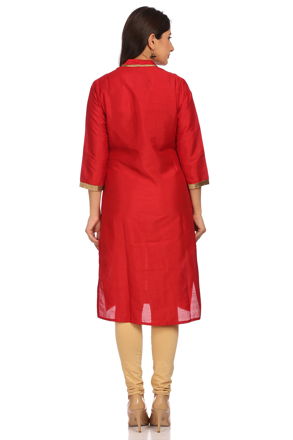 Red Straight Cotton Kurta image number 3