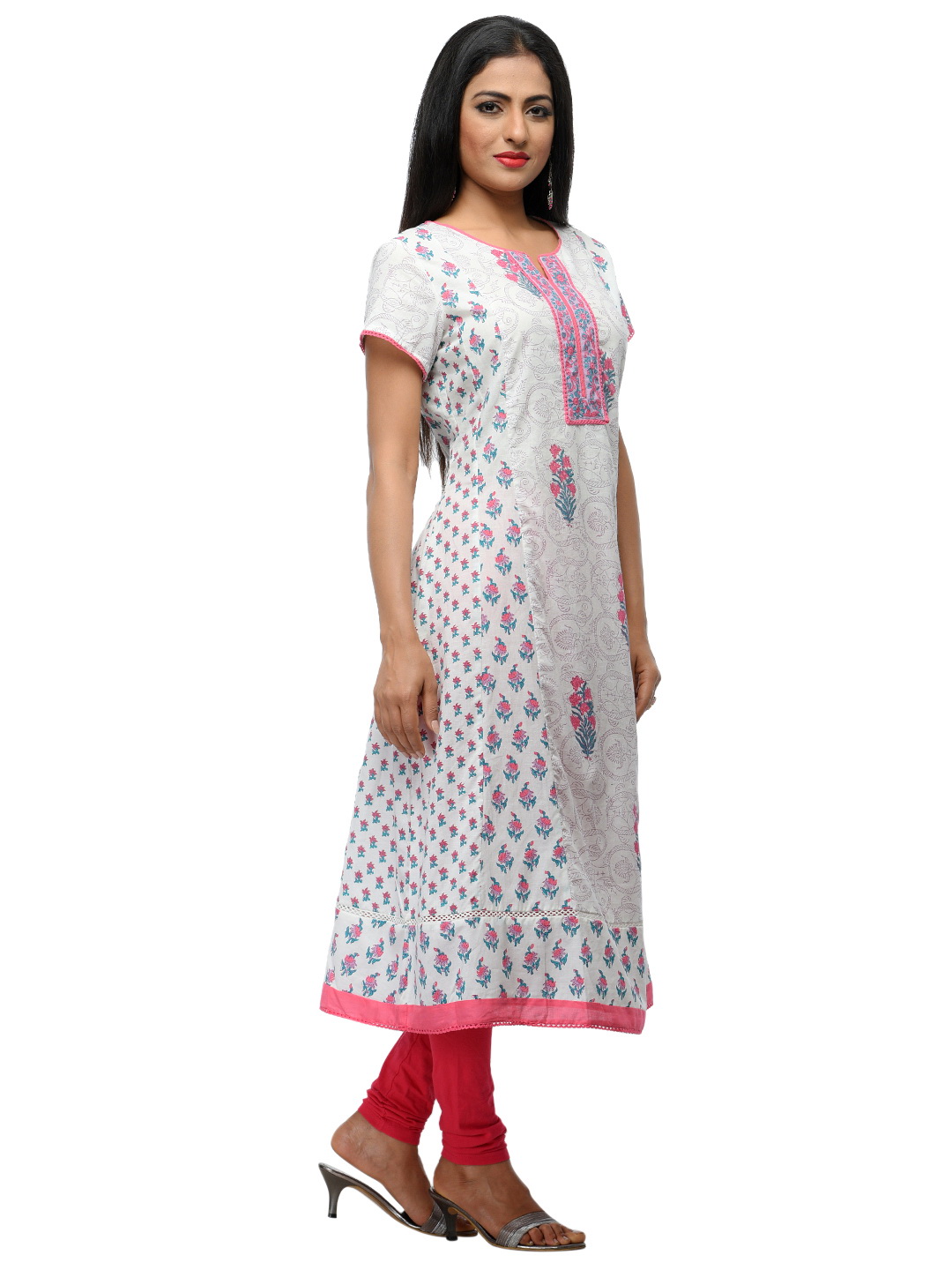 White Cotton Flared Kurta image number 2